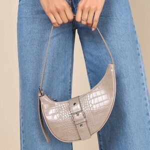 8 Other Reasons Elegant Gray Croc-Embossed Shoulder Bag, NEW